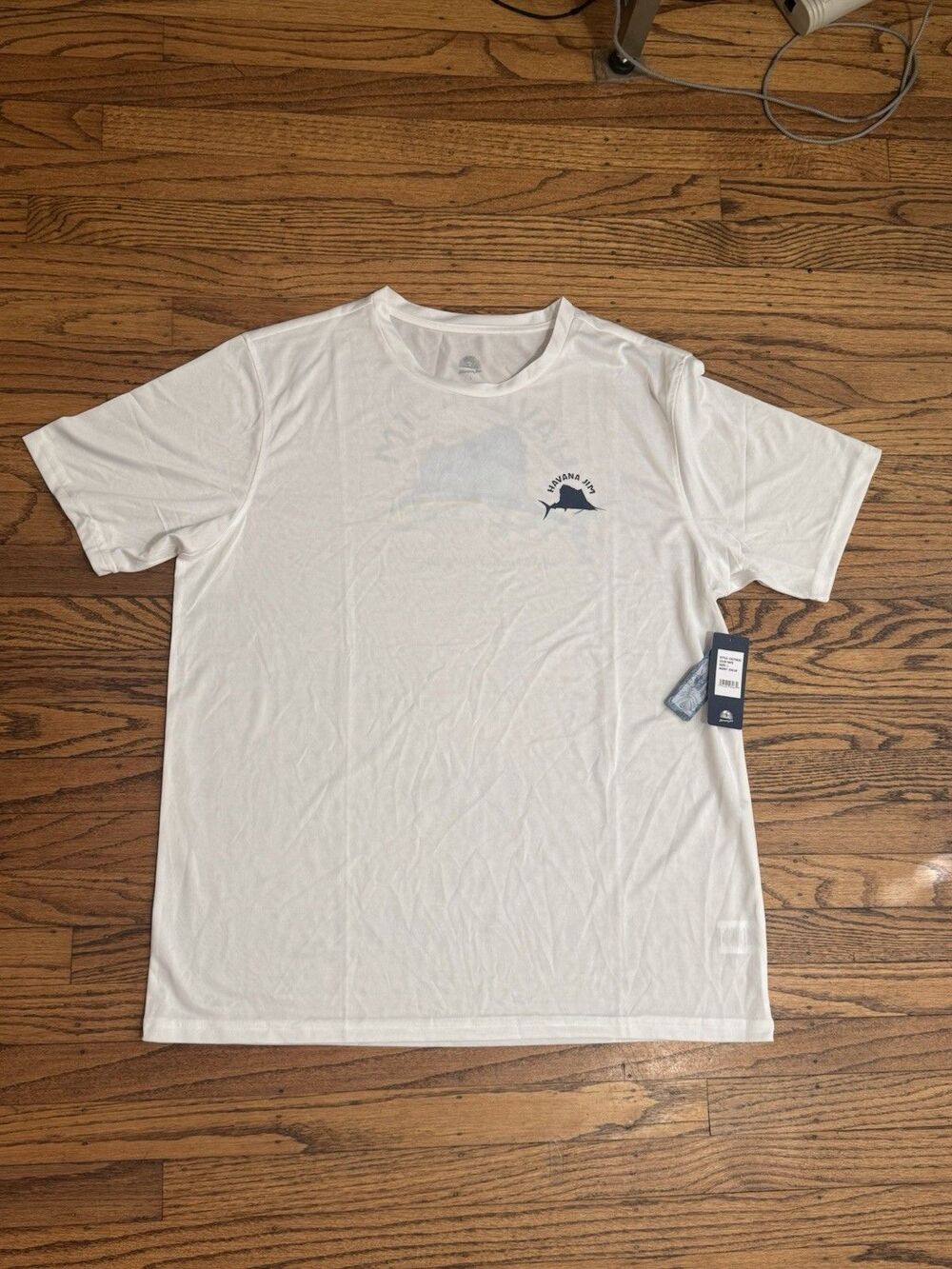 Havana Jim Cool Tech Fishing Tee White Sailfish Performance Shirt Mens L NWT